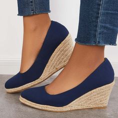 Suisecloths Platform Espadrilles Wedge Sandals Closed Toe Slip on Pumps Oshnow Orthopedic Sandals, Heeled Espadrilles, Women's Slip Ons, Slip On Pumps, Platform Espadrilles, Wedge Heel Sandals, Platform Heel, Black Slip Ons, Fashion Mode