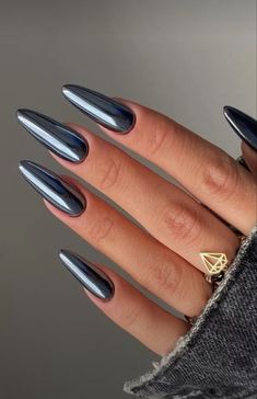 Nails Metallic Chrome, Black Chrome Nails, Blue Chrome Nails, January Nails, Mirror Nails, Her Nails, Nails 2024