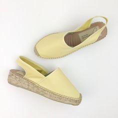 - New!! - Size 5.5 - Yellow Leather Suuuuper Soft! / Tan Woven Heel - Slingback Style Navy Espadrilles, Brown Espadrilles, Gold Espadrilles, Womens Espadrilles Wedges, Striped Espadrilles, Leopard Print Sandals, Espadrilles Shoes, Slip On Espadrilles, Wedge Espadrilles