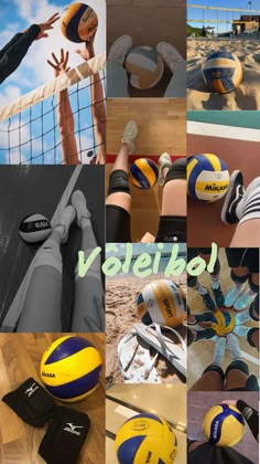 volley ball collage with various pictures and words