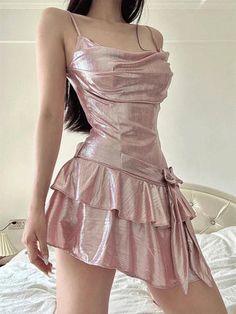 Soft Girl Metallic Mini Dress – Luxandluxy Pink Kawaii Dress, Party Mini Dress, Elegant Party Dresses, Kawaii Dress, Vintage Party, Slim Fit Dresses, Designer Dress, Hoco Dresses, Pink Mini Dresses