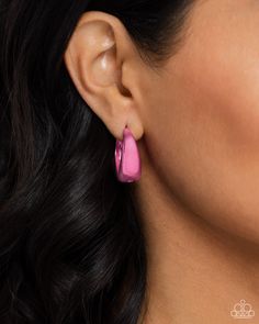 Dipped in an electric pink hue, a thick hinge hoop curls around the ear for a splash of bright color. Earring attaches to a standard hinge closure fitting. Hoop measures approximately 3/4" in diameter. Sold as one pair of hoop earrings. Dainty Hoop Earrings, Paparazzi Accessories, Anklet Bracelet, The Ear, Instagram And Snapchat, Pink Tone, Paparazzi Jewelry, Pink Earrings, Bold Fashion