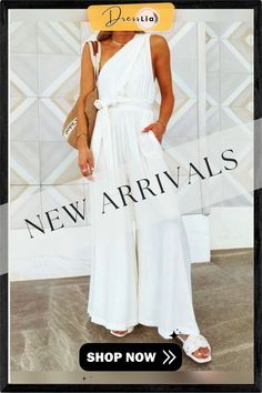 Women's Jumpsuits Loose Lace Up Open Back Pocket Jumpsuit Chic One-piece Jumpsuits And Rompers For Day Out, Chic One-piece Jumpsuits For Day Out, White Jumpsuits And Rompers With Pockets For Vacation, White Vacation Jumpsuits And Rompers With Pockets, Summer White Solid Color Jumpsuits And Rompers, White Summer Jumpsuits And Rompers Solid Color, White Solid Color Jumpsuit For Summer, Summer Party Jumpsuits And Rompers With Pockets, Elegant Overall Jumpsuits And Rompers For Vacation