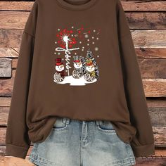 Lasaky - Womens Plus Size Christmas Snowman Print Sweatshirt - Casual Long Sleeve Round Neck Sweater for the Holiday Season Plus Size Christmas, Round Neck Sweater, Round Neck Sweaters, Print Sweatshirt, Casual Sweatshirt, Christmas Snowman, Printed Sweatshirts, Neck Sweater, The Holiday