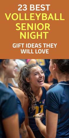 two girls in volleyball uniforms with the text 23 best volleyball senior night gift ideas they will love