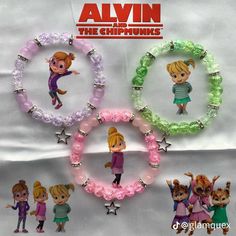 Alvin And The Chipmunks Bracelet, Matching Bracelets For 3, Trio Bracelet Ideas, Trio Matching Bracelets, Matching Anime Bracelets, My Melody Bead Bracelet, Kawaii Matching Bracelet, My Melody And Kuromi Bracelet