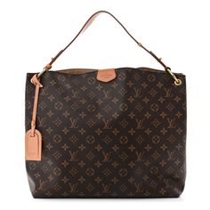 This is an authentic LOUIS VUITTON Monogram Graceful MM. This bag is crafted of signature Louis Vuitton monogram coated canvas in brown. The bag features a thick looping vachetta leather shoulder strap with polished gold tone hardware and a luggage tag. The open top leads to a brown fabric interior with a zipper pocket. Louis Vuitton Monogram Bag, Louis Vuitton Totes, Monogram Bag, Louis Vuitton Shoulder Bag, Brown Fabric, Vuitton Bag, Luggage Tag, Open Top, Luggage Tags