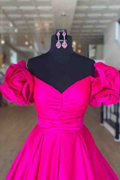 Pink Taffeta Evening Dress For Party, Fitted Taffeta V-neck Dress, Pink Taffeta Evening Dress For Formal Occasions, V-neck Ruffled Gown For Prom, Pink Fitted Taffeta Dress, V-neck Taffeta Party Dress, Taffeta Evening Dress For Prom Season, Taffeta Evening Dress For Prom, Taffeta V-neck Party Dress