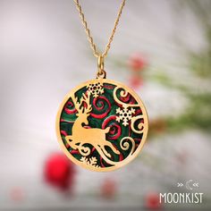 This Festive Christmas Reindeer necklace is a beautiful gift for anyone who is enchanted with the Christmas season!  This Multicolor Holiday Pendant features a Reindeer and Snowflake design that has been carefully  handmade and painted in our studio. Today, the reindeer has become an enduring symbol of Christmas. Traditionally, reindeer were considered powerful animal spirits in several Northern cultures. They were thought to symbolize wisdom, resourcefulness, and cleverness. This brightly color Chain For Women, Snowflake Designs, Holiday Jewelry, Colourful Necklace, Jewelry Pendant, Festive Holiday, Brass Pendant, Handmade Necklace, Christmas Reindeer