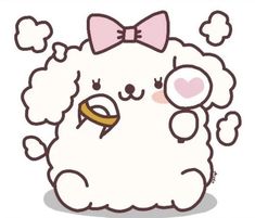 a white sheep with a pink bow on it's head and its eyes closed