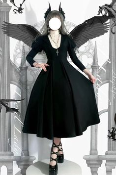 Fabric: Polyester Color: Black Sleeve Length: Long Sleeves Sleeve Shape: Puff Sleeves Waist: High Waisted Style: Gothic, Plus Size Include: Dress*1 (Any of the accessory is not included.) Size (IN) Bust Waist Sleeve Length Shoulder Width Length S 33.86 25.98 22.83 13.78 47.24 M 35.43 28.35 23.23 14.17 47.64 L 37.01 30.71 23.23 14.57 48.03 XL 38.58 33.07 23.62 14.96 48.43 2XL 41.34 35.43 23.62 15.35 48.82 3XL 43.31 38.98 24.02 16.14 49.21 Size (CM) Bust Waist Sleeve Length Shoulder Width Length S 86 66 58 35 120 M 90 72 59 36 121 L 94 78 59 37 122 XL 98 84 60 38 123 2XL 105 90 60 39 124 3XL 110 99 61 41 125 Gothic Plus Size, Oc Dress, Style Gothic, High Waist Fashion, Gothic Dress, Long Puff Sleeves, Lolita Dress, Puff Sleeves, Nun Dress