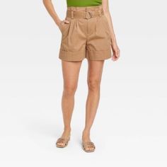 Women's High-Rise Paperbag Shorts - A New Day New With Tags Solid-Colored, High-Rise Paperbag Shorts Soft Fabric With Elastane For All-Day Comfy Wear Removable Belt For Versatile Wear Shorts Feature A Pleated Front With A Cuffed Hem In A Solid Hue Side And Back Pockets For Stashing Small On-The-Go Essentials Fill Your Warm-Weather Days With Style And Comfort With These High-Rise Paperbag Shorts From A New Day. Made From A Soft Fabric With Elastane For Stretchy Comfort, These High-Rise Shorts Sit Cotton Workwear Shorts With Paperbag Waist, Paperbag Waist Shorts With Pockets For Work, Workwear Shorts With Pockets And Paperbag Waist, Spring Workwear Paperbag Waist Shorts, Spring Workwear Shorts With Paperbag Waist, Workwear Shorts With Belt Loops And Paperbag Waist, Beige Paperbag Waist Shorts For Workwear, Summer Workwear Paperbag Waist Shorts, Summer Workwear Shorts With Paperbag Waist