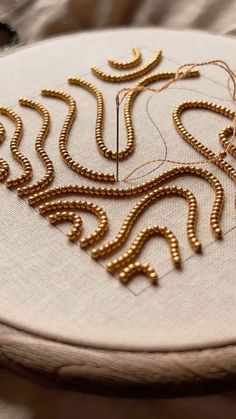 a close up of a piece of cloth with gold thread on it