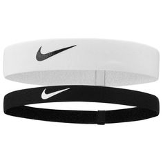 two nike headbands, one white and one black