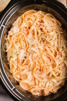 the pasta is cooked and ready to be eaten in the crock pot for dinner