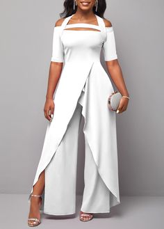 Fitted White Jumpsuits And Rompers, Fitted White Solid Color Jumpsuits And Rompers, White Fitted Jumpsuits And Rompers, Business Lady Outfits, Clubwear Jumpsuits, Ruffle Jumpsuit, Loungewear Jumpsuit, Short Sleeve Jumpsuits, Womens Playsuits