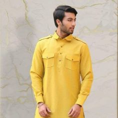 WELCOME TO MY SHOP STYLEASHRA Give yourself a best ethnic look by wearing this Top / kurta pajama  Made of rich cotton blend fabric this regular-fit set comprises a full-sleeved Indian Long kurta/ kurta This outfit with mojris will look apart on special occasions. material l :100%Cotton Color : Yellow Length : 40 inch Shirt Chest is measurement for shirt (not body) As per standard, for best loose fitting 5" inches gap should be there between actual chest size and shirt chest size Size chart is below Men's Sizes Actual Body Chest - Ready Shirt Chest i Add 5" Inches Lose Fitting Fabric Armhole To Armhole. XS - 31" Inches 36" Inches S - 35" Inches 40" Inches M - 37" Inche 42" Inches L - 39" Inches 44" Inches XL - 43" Inches 48" Inches 2XL - 47" Inches 52" Inches 3XL - 51" Inches 56" Inches 4X Long Kurta, Ethnic Looks, Indian Outfit, Running Clothes, Kurta Set, Sport Coat, Full Sleeve, Favorite Outfit, Unique Design