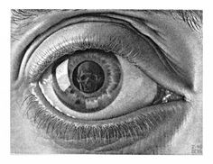 an eye is shown in black and white