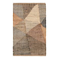 a multicolored rug with different shapes and colors on the side, including brown, beige