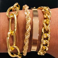 Gold Costume Bracelet Set .... Brand New... $10 Each Casual Gold Metal Chain Bracelet, Casual Gold Bangle Bracelet, Gold Casual Bangle Jewelry, Casual Gold Bangle Jewelry, Casual Gold Metal Jewelry, Casual Gold Jewelry For Party, Casual Gold Metal Bracelets, Casual Gold Metal Bracelet, Casual Gold Bracelet