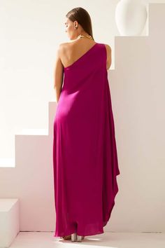 Wine one-shoulder draped maxi dress in modal base. - Aza Fashions Draped Midi Dress, Midi Dress For Women, Drape Maxi Dress, Draped Midi Dresses, Buy Wine, Fashion App, Womens Midi Dresses, Dress For Women, Women Dresses