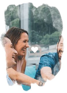 a man and woman sitting next to each other in front of a window with a heart drawn on it