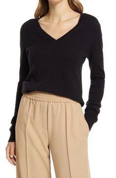 Nordstrom V-Neck Cashmere Sweater | Nordstromrack Clothing Nordstrom, Layered Fits, Wardrobe Wishlist, Scoop Neck Sweater, Black Rock, Lingerie Romper, Sweaters Crewneck, Comfortable Dress, Cashmere Sweater