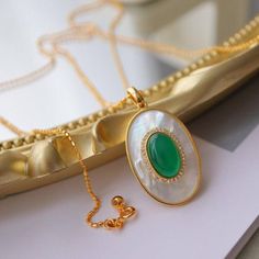 Green Onyx Mother of Pearls Pendant Necklace Gold Vermeil - House Of Pearls Green Onyx Necklace, Royal Green, Golden South Sea Pearls, Pendant Necklace Gold, Pearl Jewelry Necklace, Mother Of Pearl Necklace, Pearl Leather, Steel House, Pearl Pendant Necklace