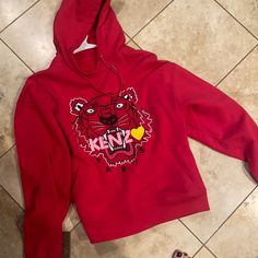 Women’s. So Cute. But I Never Wear It. Worn 1 Time. Red Embroidered Graphic Hoodie, Red Embroidered Hooded Hoodie, Red Hooded Hoodie With Embroidered Graphics, Embroidered Hoodie, Wear It, Pink Color, So Cute, Womens Tops, Sweatshirts Hoodie