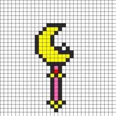 a pixellated image of a yellow, black and pink object on a white background