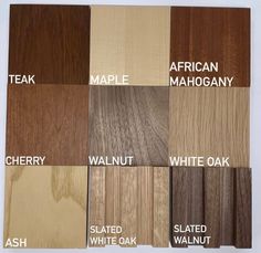 the different types of wood that are available in various colors and sizes, including white oak, cherry, maple, walnut, black walnut