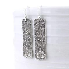 Silver Bar Earrings Dangle Silver Earrings Simple Silver Earrings Geometric Jewelry Holiday Gift for Rectangular Linear Earrings For Gift, Bohemian Rectangular Earrings With Ear Wire, Bohemian Rectangular Ear Wire Earrings, Artisan Nickel-free Rectangular Earrings, Bohemian Rectangular Jewelry For Everyday, Silver Earrings Simple, Dangle Silver Earrings, Simple Silver Earrings, Organic Earrings