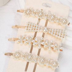 Set Of Pearl Trendy Stylish Statement Bobby Pins Hair Clips Comes With Four Pins Size: 2.75" Hairclips, Barrettes, Hair Accessories Color: Cream C 468 P S Bundle To Save On Shipping Flower Bobby Pins, Mesh Headband, Purple Headbands, Fur Headband, Hair Jewels, Orange Bows, Rhinestone Tiara