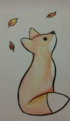 a drawing of a dog sitting in the fall leaves