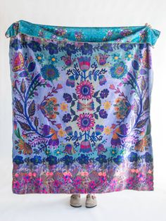 Reversible Cozy Throw Blanket - Border Folk Garden-view 1 Boho Throw Blanket Fleece, Neon Throw Blankets, World Market Throw Blanket, Kidcore Blankets, All Season Blanket, Colorful Bedroom Blankets, Sewing Adult Blanket, Throw Blanket Bright, Grandaughter Blankets