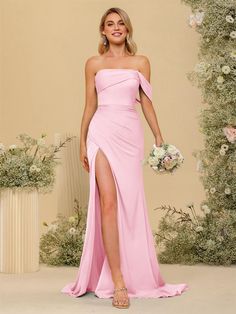 Lavetir sells a large selection of 2024 new bridesmaid dresses and wedding party dresses online. Here is the dress detail: Fabric: Silk Satin; Silhouette: Sheath/Column; Neckline: One-Shoulder; Off-the-Shoulder; Hemline/Train: Floor-Length; Embellishment: Split Side; Ruched; Sleeve: Sleeveless; Waist: Empire; Back Style: Zipper; Built-In Bra: Yes; Season: Spring; Summer; Fall; Winter; Shown in Pink color. Bridesmaid Dresses Baby Pink, Light Pink Bridesmaid Dresses Long, Pearl Pink Color, Pink Bridesmaid Dresses Long, Bride To Be Decorations, Light Pink Bridesmaids, Light Pink Bridesmaid Dresses, Dresses With Split, Pink Long Sleeve Dress