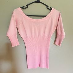 Pink Sweater, Size M (Fits Like S/M), Stretchy Material, Never Worn Pink Ribbed Fitted Knit Top, Fitted Ribbed Pink Knit Top, Fitted Pink Ribbed Knit Top, Fitted Pink Knit Top For Winter, Pink Fitted Knit Top For Fall, Fitted Pink Knit Top For Fall, Pink Sweater, Stretchy Material, Sweater Sizes