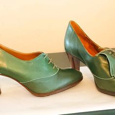 Pare Gabia France New No Box Unique Vintage Style Lace Up Wear 2 Ways Made In Tunisia 3” Heel Leather Purchased From Anthropologie Green Heels With Leather Sole And Round Toe, Green Round Toe Heels For Office, Green Formal Heels For Fall, Vintage Ankle Boot Heels For Spring, Green Round Toe Heels For Work, Green Ankle-high Formal Boots, Formal Spring Booties With Block Heel, Spring Formal Booties With Block Heel, Formal Closed Toe Booties With Stacked Heel