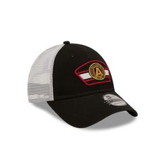 The Atlanta United FC Black 9FORTY Trucker Snapback features an embroidered Atlanta United FC patch at the front panels with a snapback closure at the rear and a black undervisor. Black Trucker Baseball Cap With Embroidered Logo, Black Trucker Baseball Cap With Curved Visor, Black Trucker Hat With Embroidered Logo, Black Snapback Hat With Embroidered Logo, Black Snapback Visor Hat With Embroidered Logo, Black Cap With Embroidered Patch, Black Snapback Hat With Logo Patch And Curved Visor, Casual Black Trucker Hat With Embroidered Patch, Black Embroidered Logo Fitted Hat For Outdoor