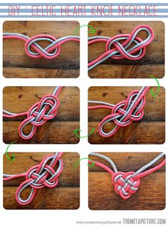 a facebook page with several pictures of pink and silver cords on it, including one knot