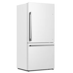 a white refrigerator freezer sitting on top of a counter