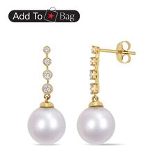 in stock Macy's Elegant Yellow Gold Diamond Earrings, Macy's 14k Gold Diamond Earrings For Formal Occasions, Formal 14k Gold Diamond Earrings By Macy's, Classic Linear Earrings With Diamond Accents As Gift, South Seas, Cultured Pearls, Dangle Earrings, Buy Online, Yellow Gold