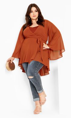 Fleetwood Tunic - ginger Chiffon Wrap, Chic Woman, City Chic, Fashion Help, Plus Size Shirts, Plus Size Casual, Plus Size Tops, Dream Wardrobe, Tunic Top