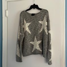 Cliche Knit Star Sweater Gray And White Size Small Brand New, New With Tag. Knitted, Super Cute And Cozy. Not Tight, It Is Just The Right Size To Keep You Warm And Comfortable Size Small 100% Acrylic Knit Sweater With Star Print Long Sleeve, White Winter Sweater With Star Print, White Star Print Winter Sweater, White Sweater With Star Print For Winter, Fall White Sweater With Star Print, White Star Print Sweater For Fall, White Crew Neck Sweater With Star Print, Oversized Star Print Sweater, Knit Star