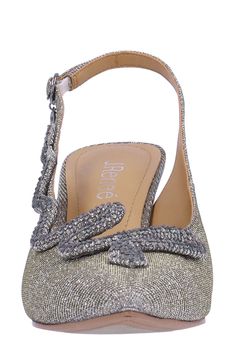 A jewel-encrusted snake slithers along the topline of a soirée-ready pump framed by a pointy toe and tapered heel. 2 3/4" heel Memory foam cushioning Textile upper/synthetic lining and sole Imported Glamorous Sparkling Slingback Pumps, Chic Metallic Slingback Pumps For Party, Holiday Evening Slingback Pumps, Elegant Slingback Pumps For Party And Holiday, Gold Embellished Slingback Pumps For Evening, Elegant Holiday Slingback Pumps For Formal Occasions, Holiday Slingback Pumps, Gold Embellished Slingback Pumps For Formal Occasions, Holiday Party Slingback Heels