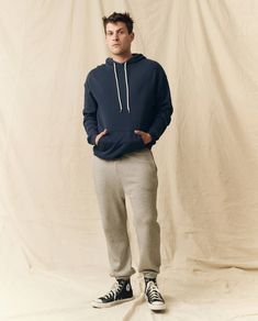 The Men's Gym Drawstring Hoodie. -- True Navy – The Great. Relaxed Fit Sweats With Drawstring Hood For Fall, Relaxed Fit French Terry Hoodie With Pockets, Relaxed Fit Hoodie With Pockets In French Terry, Fall Relaxed Fit Sweats With Drawstring Hood, Relaxed Fit Hoodie Sweats With Kangaroo Pocket, Relaxed Fit Sweats Hoodie With Kangaroo Pocket, Comfortable Sweats With Drawstring Hood, Relaxed Fit Sweats With Kangaroo Pocket For Athleisure, Fall French Terry Sweats With Kangaroo Pocket