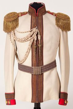 bulletproofjewels: “ ptk: “ An Imperial Russian horse guard regiment officer’s tunic, circa 1900. White boiled wool tunic with red cuffs and silver bullion braid piping. Complete with gold bullion... Officer Uniform, Wool Tunic, Military Costumes, Military Dresses, Horse Guards, Silver Bullion