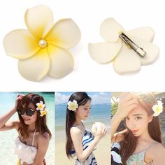 Hawaiian Plumeria Foam Flower Hair Clip Floral Pearl Headpiece For Women Girl | Alex NLD Hawaiian Outfits, Foam Flower, Pearl Headpiece, Hawaiian Outfit, Foam Flowers, Flower Crowns