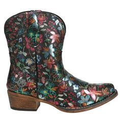 Add some pep in your step in the Roper Ingrid Boots. Made with faux leather adorned with a beautiful, floral pattern allover. Staying true to Cowboy boot roots, they feature the traditional pull strap and snip toe elements. The flexible, vintage TPR outsole serves both style and function. Size: 6.5 R.  Color: Black.  Gender: female.  Age Group: adult. Cowboy Ankle Boots, Georgia Boots, Casual Ankle Boots, Western Booties, Cowboy Boot, Boots Ankle, Winter Shoes, Casual Boots, Low Heels