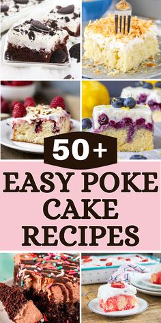 poke cake collage Poke Cake Caramel, Birthday Poke Cake Recipes, Cake Recipe Easy Homemade, Polk Cakes Recipe, Poke Cake With Pudding Filling, Triple Berry Poke Cake, Dr Pepper Poke Cake, Poke Cake Videos, Cakewalk Cakes Ideas